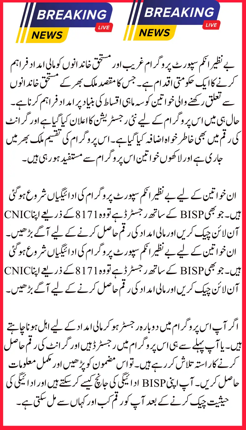 Benazir Income Support Programme New Payment Check Online Via 8171