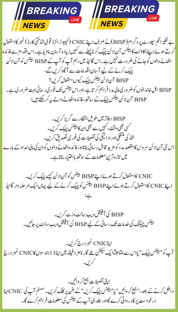 Exciting Update: BISP Check Balance Online by CNIC – Special Guide for More Details
