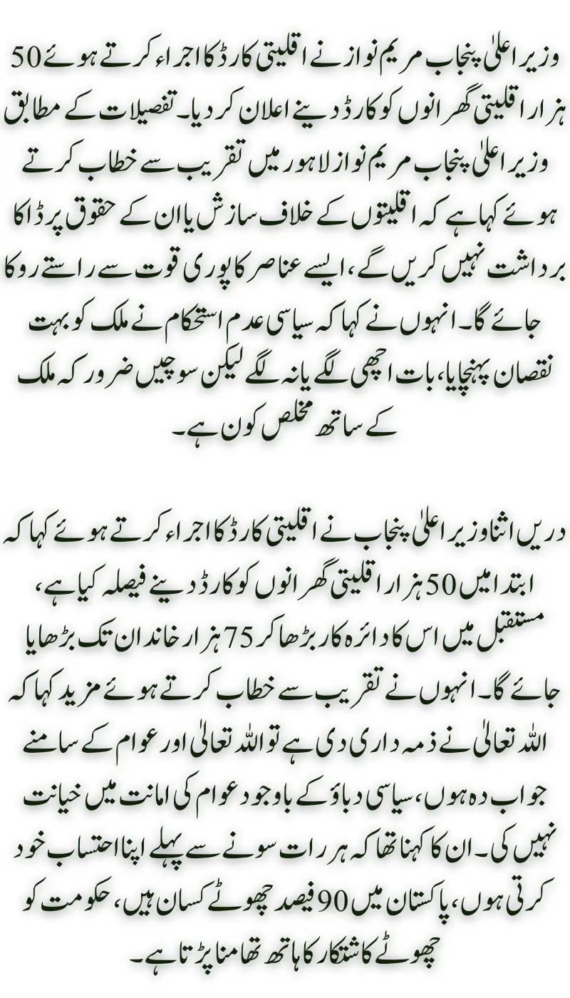 Punjab Chief Minister Maryam Nawaz to Issue Minority Cards to 50,000 Families