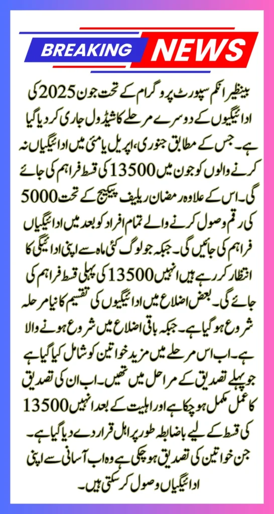 Benazir Income Support Programme June 2025 Payment Schedule & Distribution Process